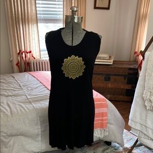 Elegant Black Midi Dress with Gold Mandala Design